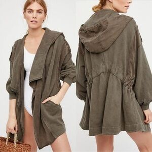 Free People C'mon Hooded Cardigan Jacket Relaxed Boho Deep Green Size S Women’s